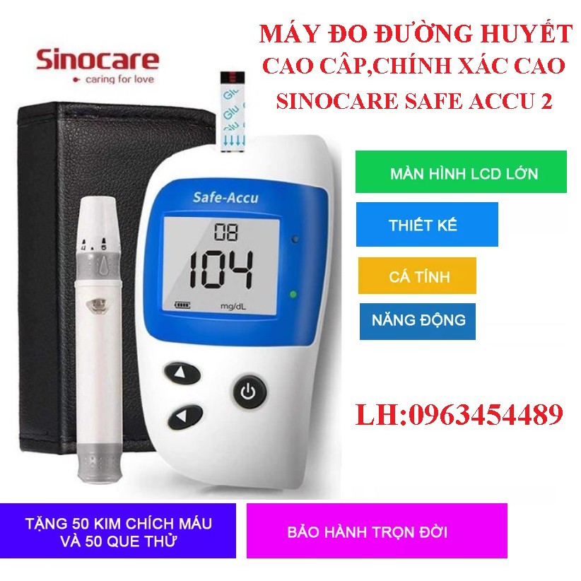 Máy đo đường huyết Sinocare Safe-Accu 2 tặng kèm 50 test thử + 50 kim chích máu