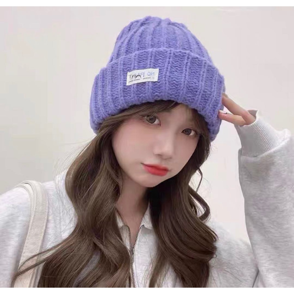 Mũ len dày giữ ấm màu trắng sữa thời trang thu đông cho nữ