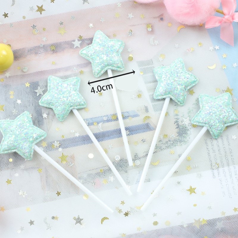 Que cắm tim, sao, vương miện phủ kim tuyến trang trí bánh kem