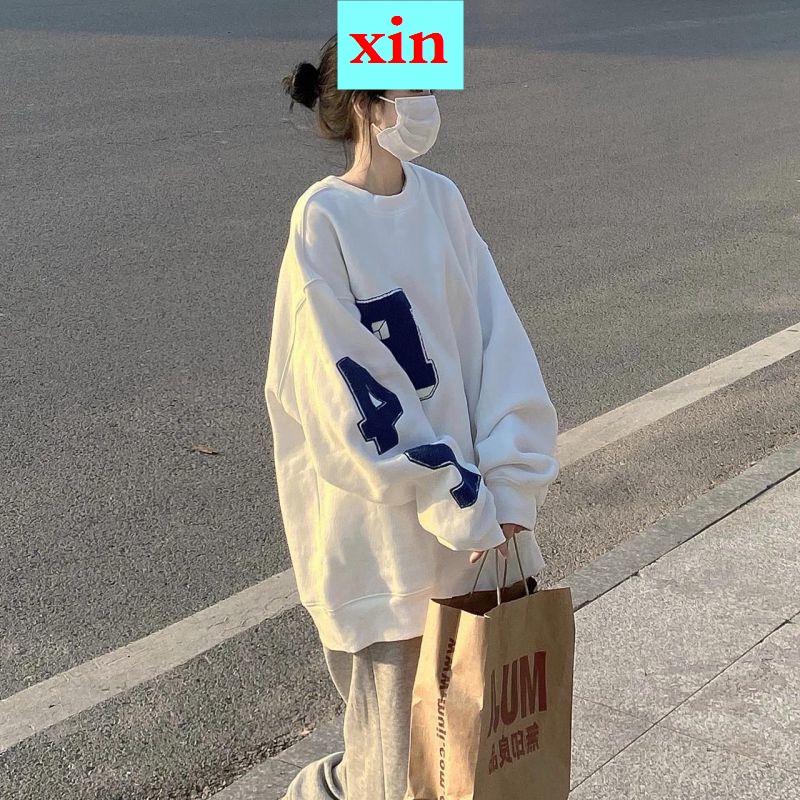 Áo Sweater Trắng Không Có Mũ Trùm Đầu Thiết Kế Thoải Mái Thời Trang Xuân Thu Đông Hợp Xu Hướng Quá Khổ Cho Nữ