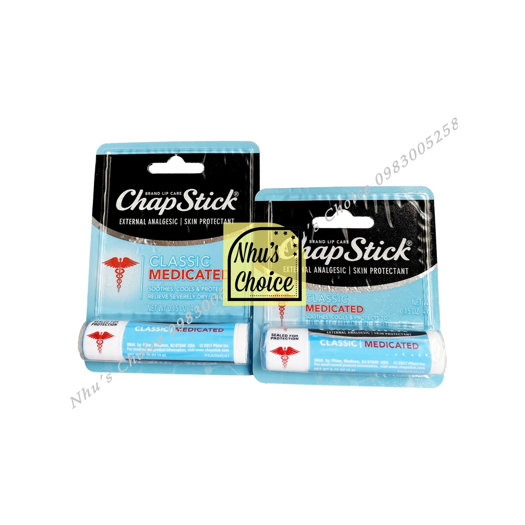 1 Thỏi Son dưỡng môi cho môi nứt nẻ và bảo vệ mềm môi ChapStick Classic Medicated Lip Balm Tube 0.15 oz