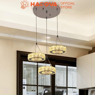 Bộ 3 đèn thả trần hình tròn pha lê hapova dt 7011 màu trắng pha lê - 3 chế độ ánh sáng