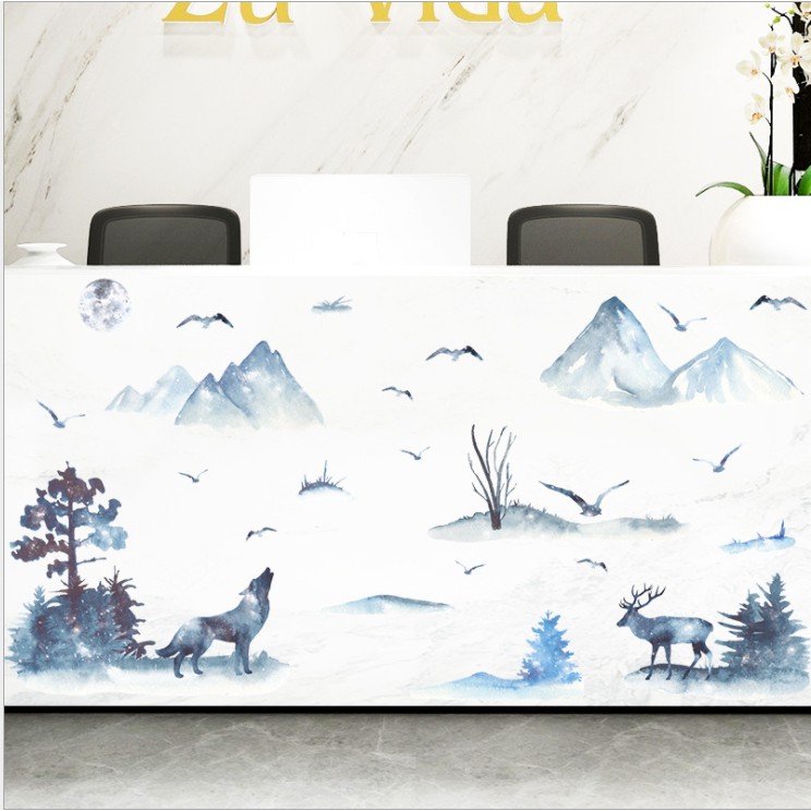 Decal dán tường trang trí - KHU RỪNG HUYỀN ẢO SÓI VÀ CÁO - cá tính