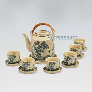 Bộ ấm tích 1,5L  men rạn vẽ Bát tràng