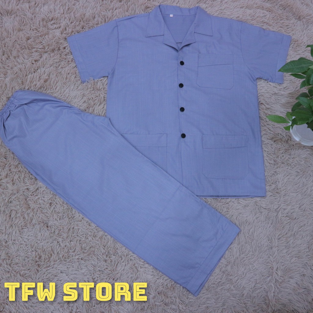 [Ảnh Thật] Bộ pijama trung niên trơn vải kate xước sang trọng (cộc tay), quần áo mặc nhà, bộ ngủ cho ông, cho bố -HàngVN | BigBuy360 - bigbuy360.vn