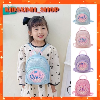 Balo Cho Bé Gái , Balo Mini Bé Gái Kim Sa Lấp Lánh Quai Ngọc Hình Vỏ Sò kute BL08