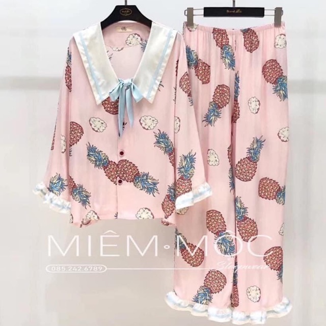 Bộ pjzama tiểu thư quả dứa. chất lụa đẹp cơ nơ