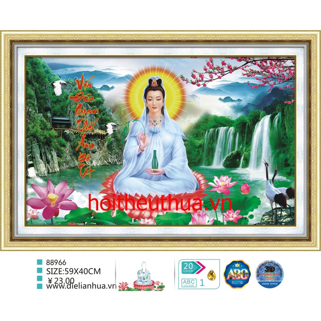 Tranh thêu chữ thập 3D Phật Quan Âm. Kích thước: 59x40cm