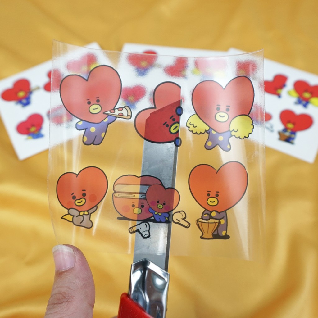 Miếng dán trong suốt in hình BT21 KPOP BTS Chimmy Cooky Koya Mang RJ Shooky Tata Van phiên bản 2