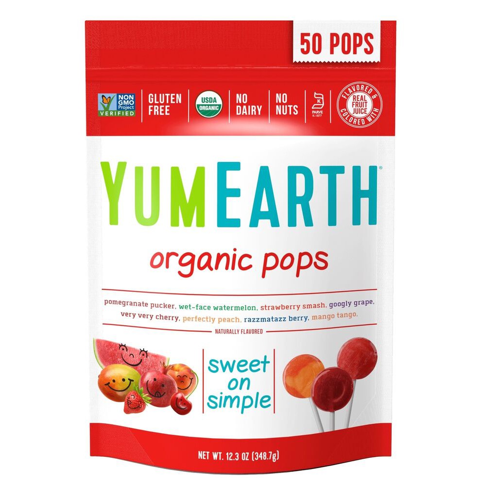 Kẹo mút, kẹo dẻo, kẹo cứng hữu cơ YumEarth Organic Fruit Lollipop, Candy, Snack