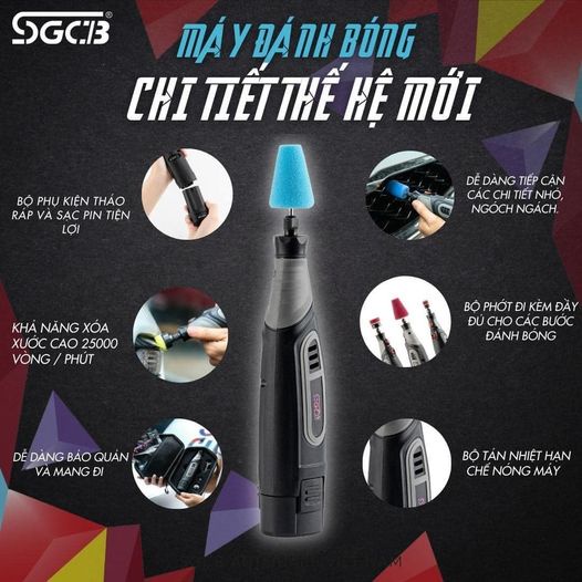 Máy đánh bóng mini đánh bóng chi tiết xe ô tô, xe máy SGCB máy đánh bóng pin cầm tay có điều tốc Nhật Bản Mart
