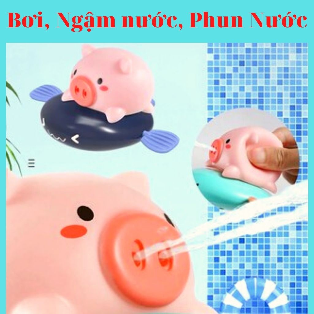 Heo Chèo Thuyền, heo Phun Nước Vặn Cót Bơi Lội Cho Bé , Đồ chơi nhà tắm rùa bơi, cá heo ngộ nghĩnh