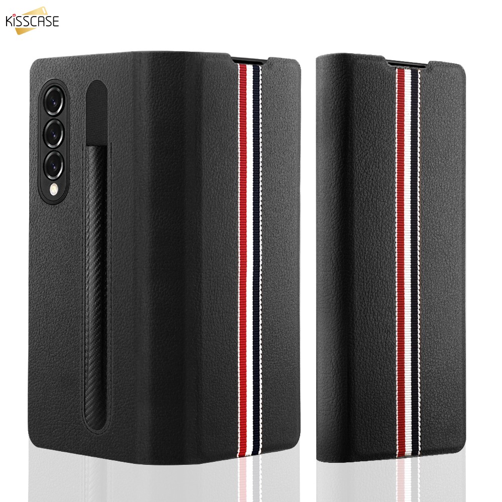 KISSCASE Ốp Điện Thoại Cho Galaxy Z Fold3 5G Bút Cảm Ứng Khe Cắm S-Pen Cho Samsung Z Fold 3 Ốp Điện Thoại Da Họa Tiết Vả
