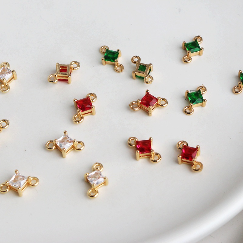 Phụ Kiện Vòng Đồng 14k 6mm Đính Đá Zircon Hình Vuông diy Treo Trang Sức