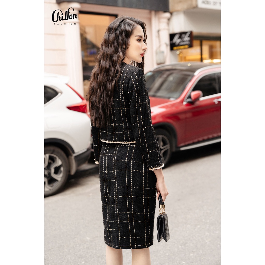 Chân váy bút chì dạ tweed, chân đầm công sở nữ hàng thiết kế by Chiffon | BigBuy360 - bigbuy360.vn