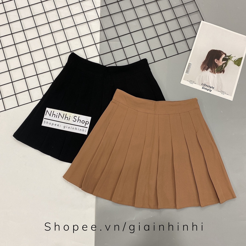 Chân váy xòe xếp ly cạp cao có lót quần trong phong cách Hàn Quốc CV808 - NhiNhiShop