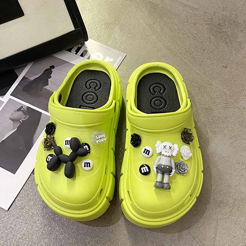 Dép Sục Crocs Đế Cao Hack Chân Đi Mưa Full Phụ Kiện Màu Xanh Trắng Đen