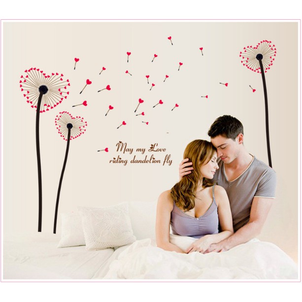 Decal trang trí tường - Hoa Bồ Công Anh Trái Tim Đỏ