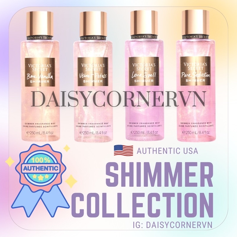 Shimmer Nhũ - Xịt thơm toàn thân Body Mist Victoria’s Secret - Love spell shimmer - Velvet Petals shimmer