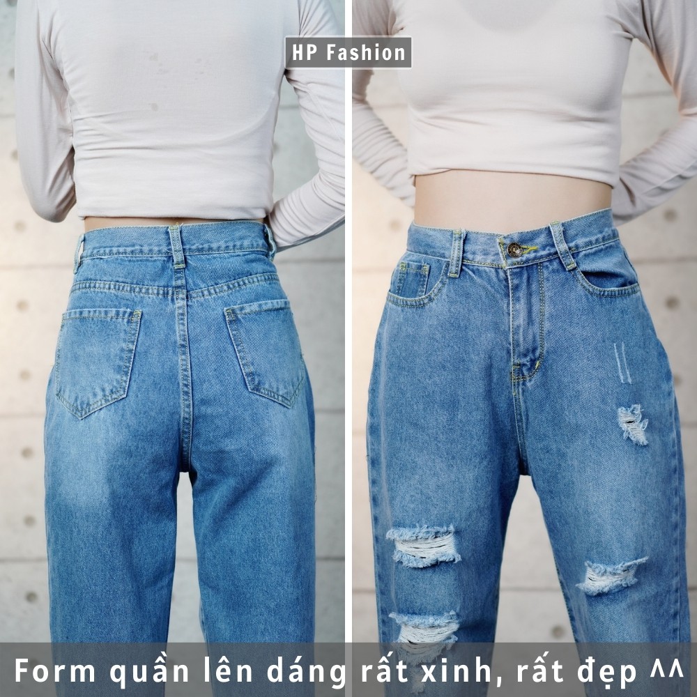 Quần baggy nữ ❤️ Quần jean cạp lưng cao phối rách cá tính, chất bò dày dặn trẻ trung -  QJ05