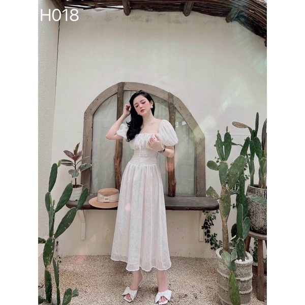 LIKEHER - ĐẦM MAXI TAY PHỒNG CHUN EO H018