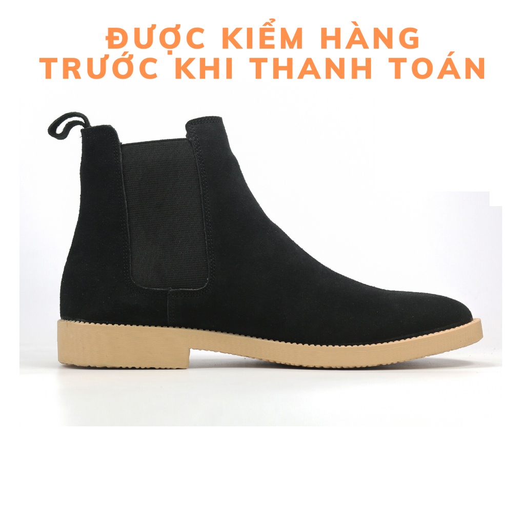 Giày Chelsea boots cao cổ thời trang nam chất liệu da lộn màu đen đế độn 3.5cm