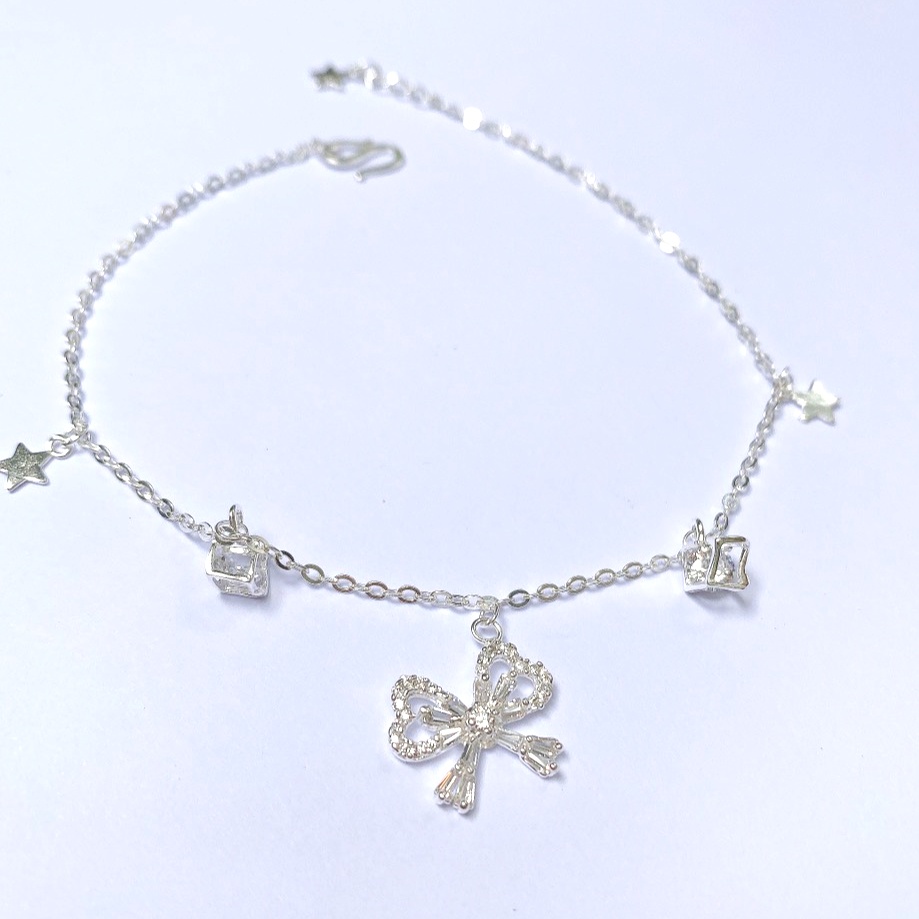 Lắc chân bạc ta hình lơ đính đá, trang sức nữ chuẩn bạc Evasilver sang trọng nữ tính