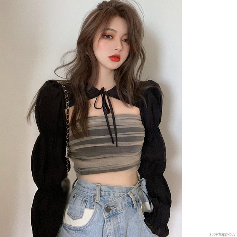 Bộ Trang Phục 2 Mảnh Gồm Áo Ống Lưới Và Áo Choàng Mặc Ngoài Thời Trang Hàn Quốc Cho Nữ | BigBuy360 - bigbuy360.vn