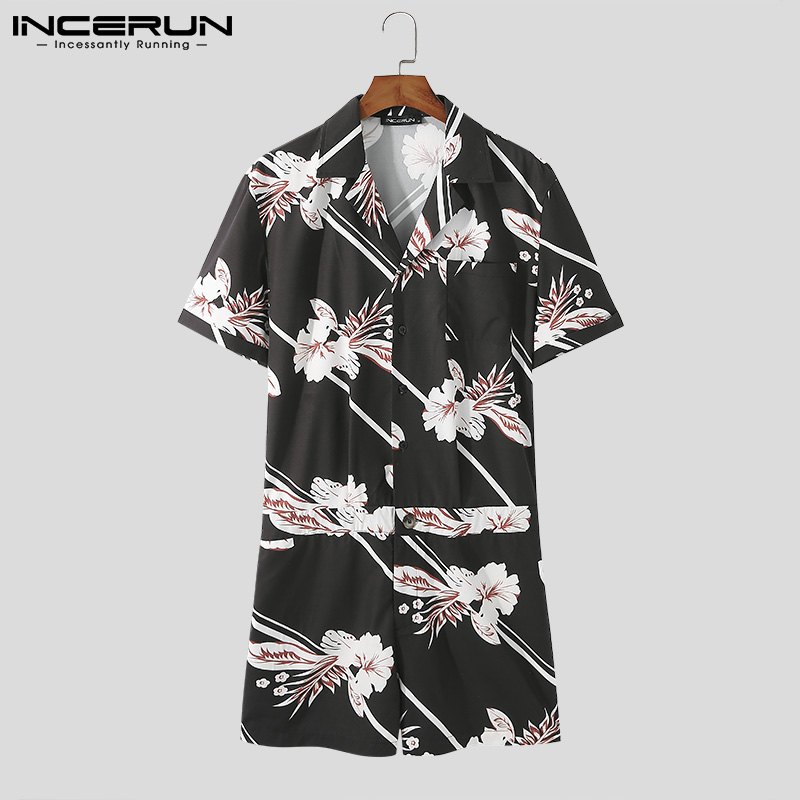 Áo Liền Quần INCERUN Dáng Ngắn Tay Ngắn Màu Đen In Họa Tiết Thời Trang Cho Nam | BigBuy360 - bigbuy360.vn