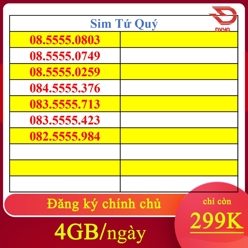 SIM SỐ ĐẸP- SIM TỨ QUÝ - SIM BIỂN SỐ XE - Giá rẻ (đăng ký chính chủ) 2GB/ ngày