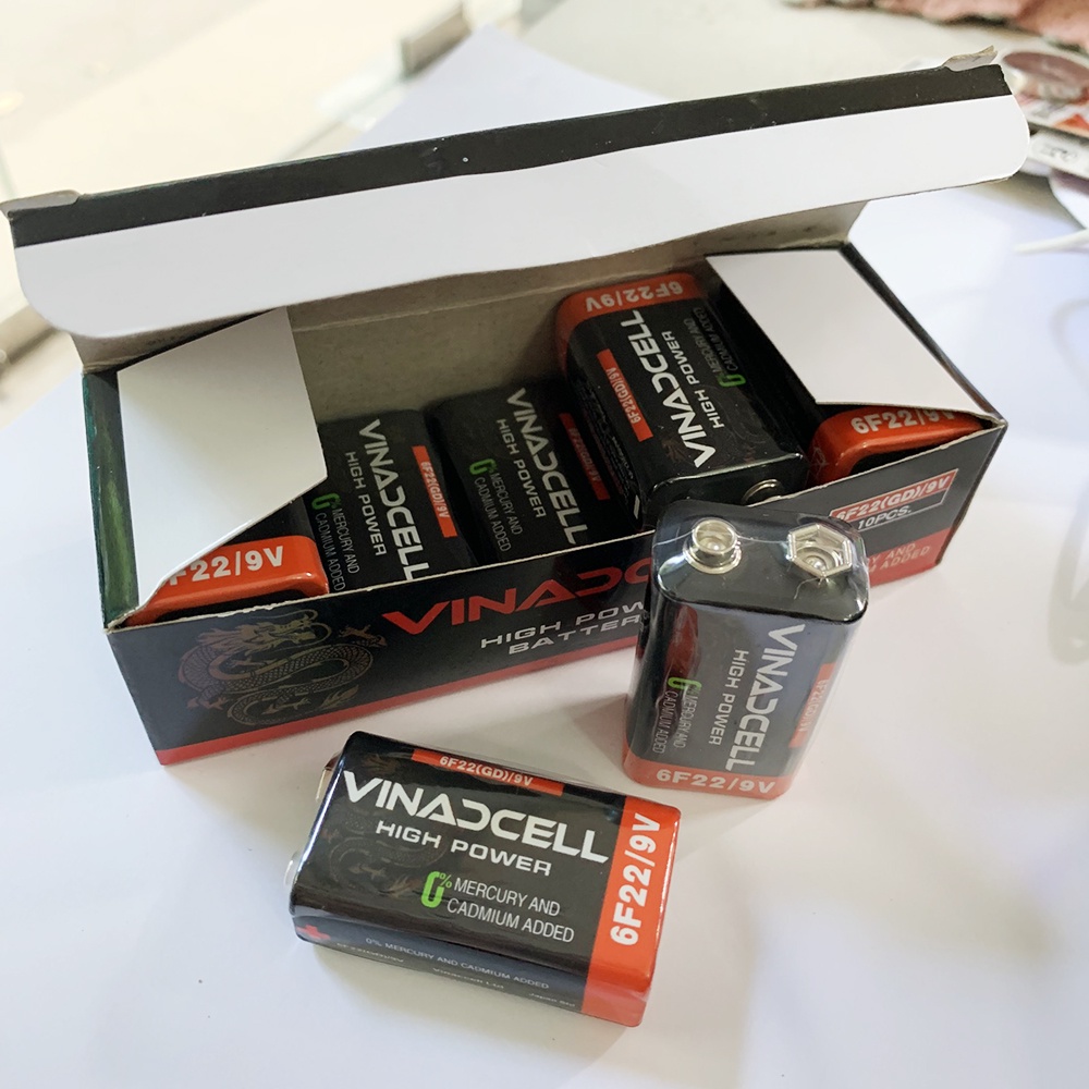 Hộp 10 viên Pin 9V Vinaxell Cacbon Chính Hãng - Pin than vuông cho micro không dây