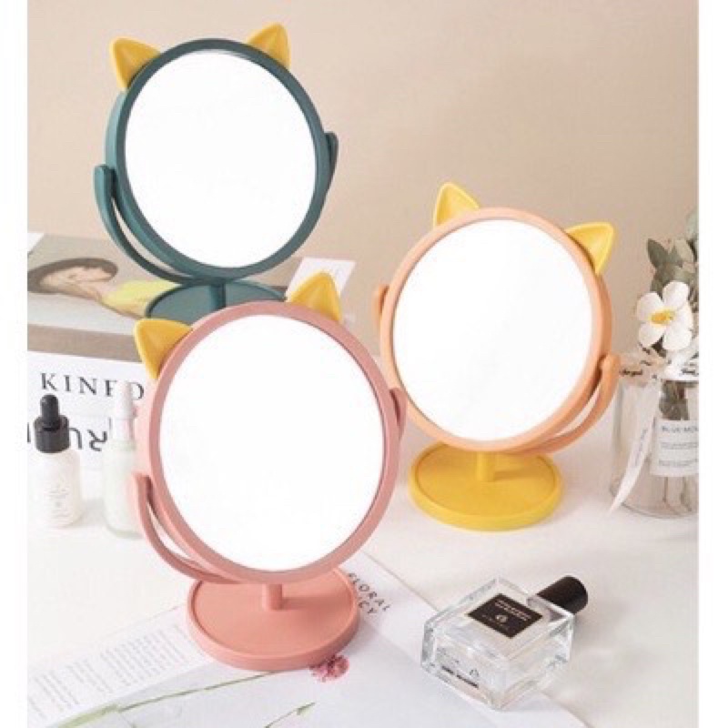 Gương trang điểm để bàn tai mèo fullcolor