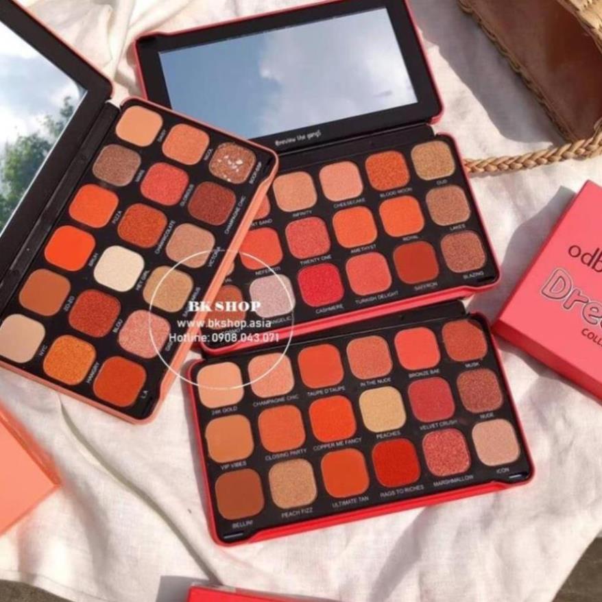 Bảng phấn mắt  Odbo Dreaming OD224 Gồm 18 ô màu lì và ánh nhũ, tông cam nâu đất - bonshop.store