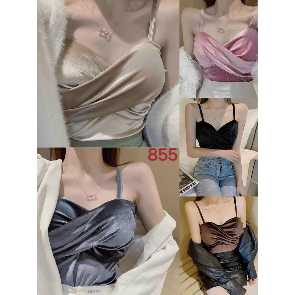 Áo 2 Dây Sexy Áo Nữ Bra Có Mút Chéo Dây Mảnh Xoắn Cực Sang Vải Nhung