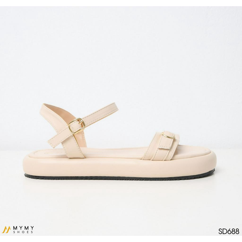 Dép, sandal nữ đế bằng quai ngang mầu đen, kem, MyMyShoes - sandal nữ SD688
