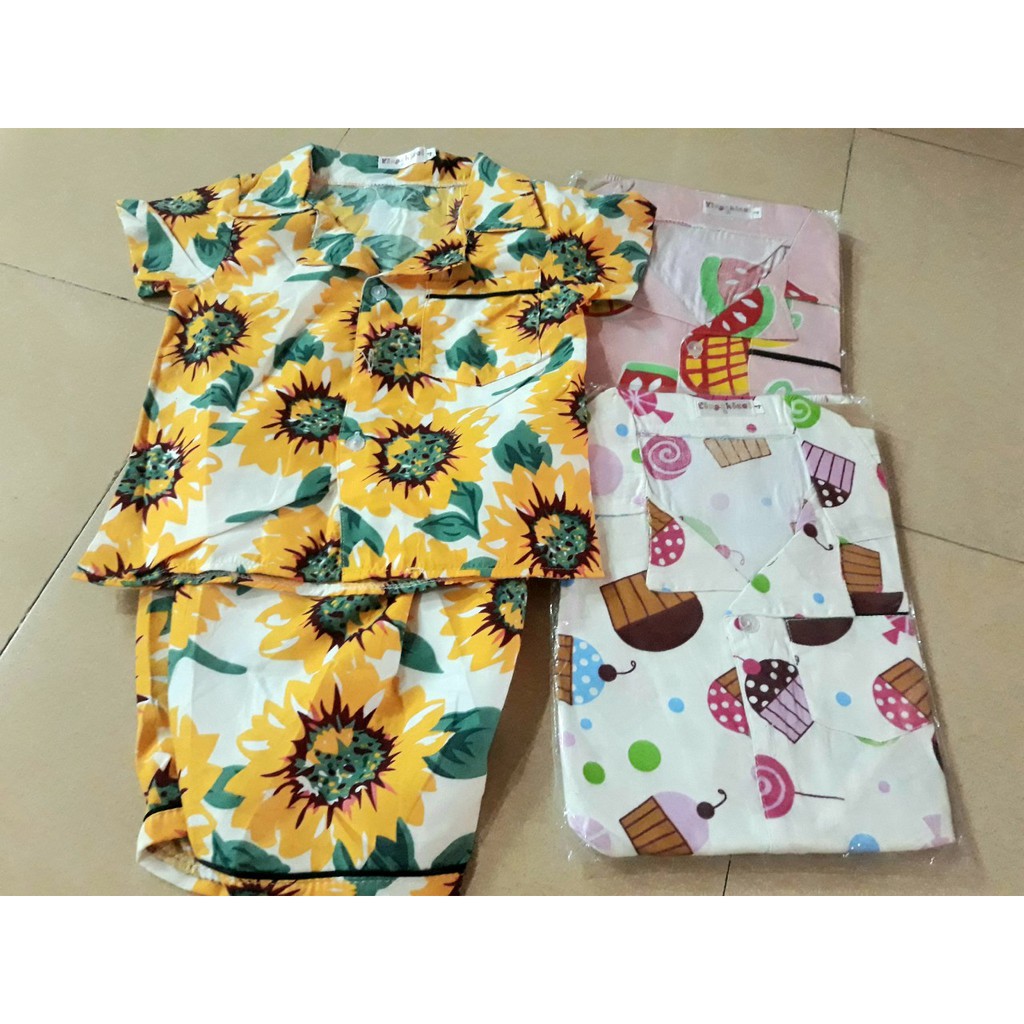 Bộ pijama cộc tay in họa tiết hoa quả lá cho bé trai bé gái