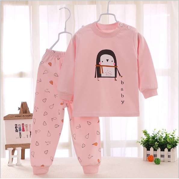 Đồ bộ cho bé in hình ngộ nghĩnh thun cotton cao cấp mềm và ấm, Bộ dài tay cho bé trai bé gái