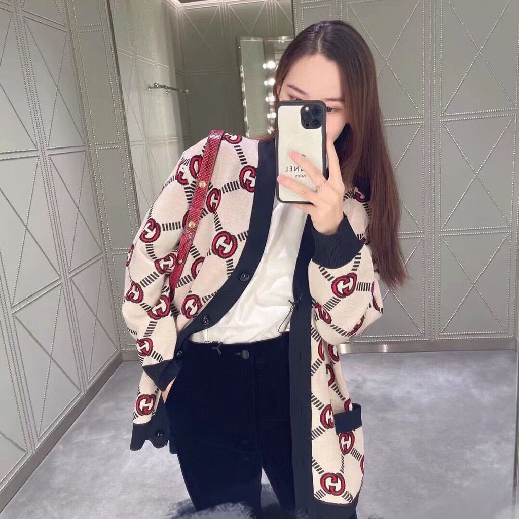 Hàng Có Sẵn!Gucci!Áo Khoác Cardigan Dệt Kim Giữ Ấm Xu Hướng Mới