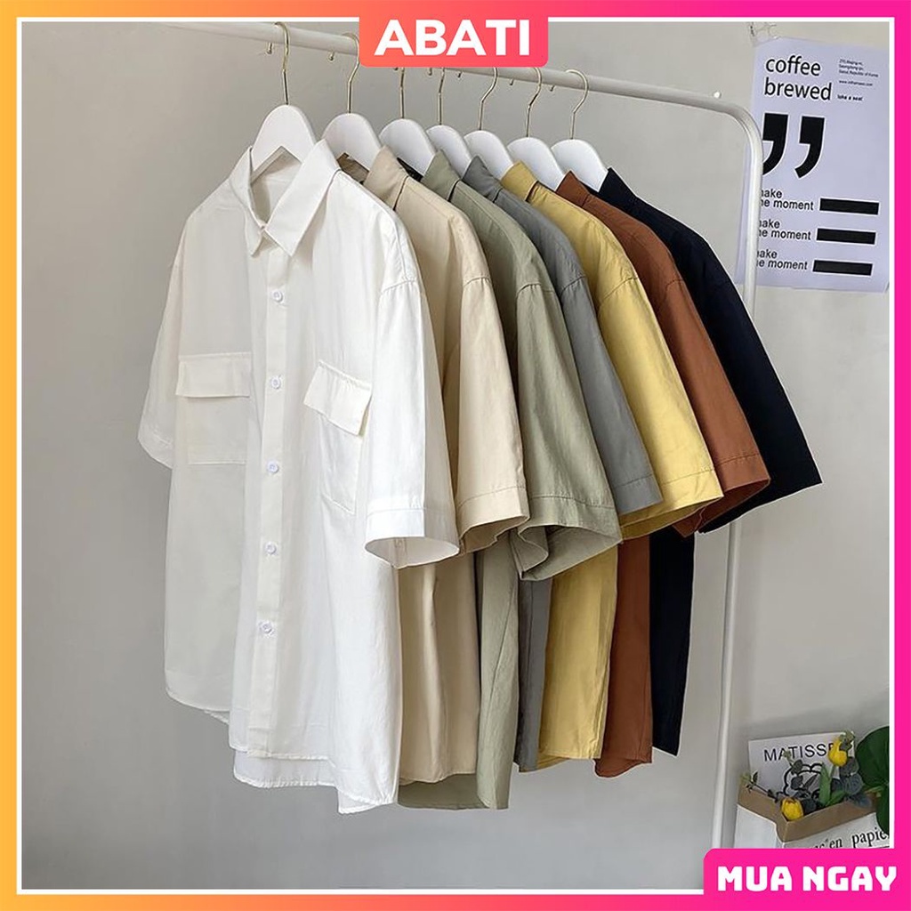 Áo sơ mi nam nữ form rộng tay ngắn unisex big size vải đũi thái dày dặn mềm mịn thoáng mát cao cấp hàn quốc ABATI