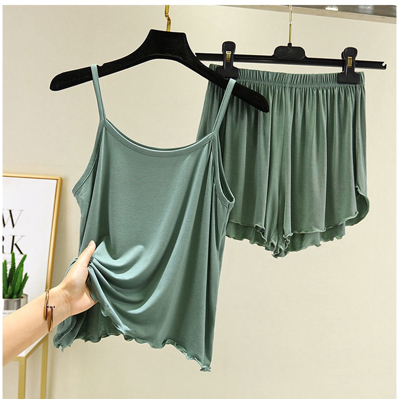 Bộ Đồ Ngủ Hai Mảnh Gồm Áo Hai Dây Và Quần Short Mỏng Thời Trang Mùa Hè Cho Nữ