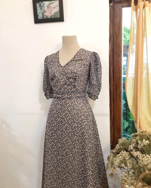 Emily Dress- Đầm hoa cổ V maxi tay phồng- SDX79 | BigBuy360 - bigbuy360.vn