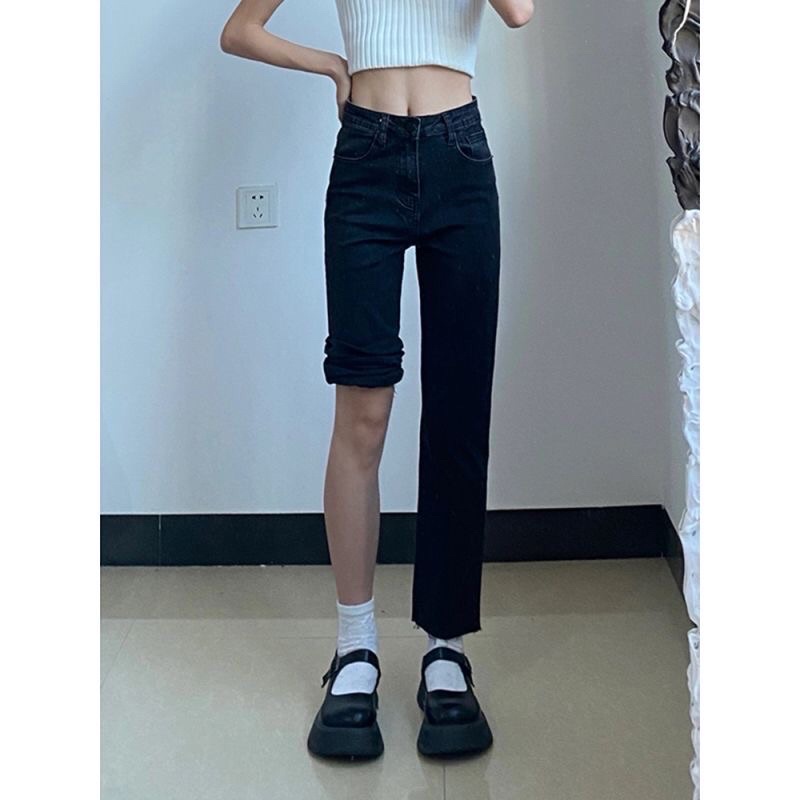Quần jeans màu đen skinny lưng cao co giãn