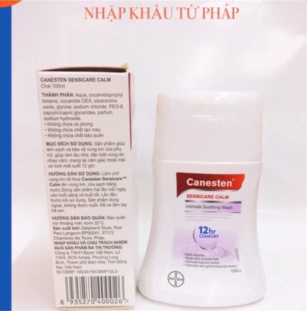 Nước rữa phụ khoa dịu nhẹ Canesten(Pháp)(hàng CH,NK:Bayer)(không chứa xà phòng,không chứa bảo quản,không chất tạo màu)