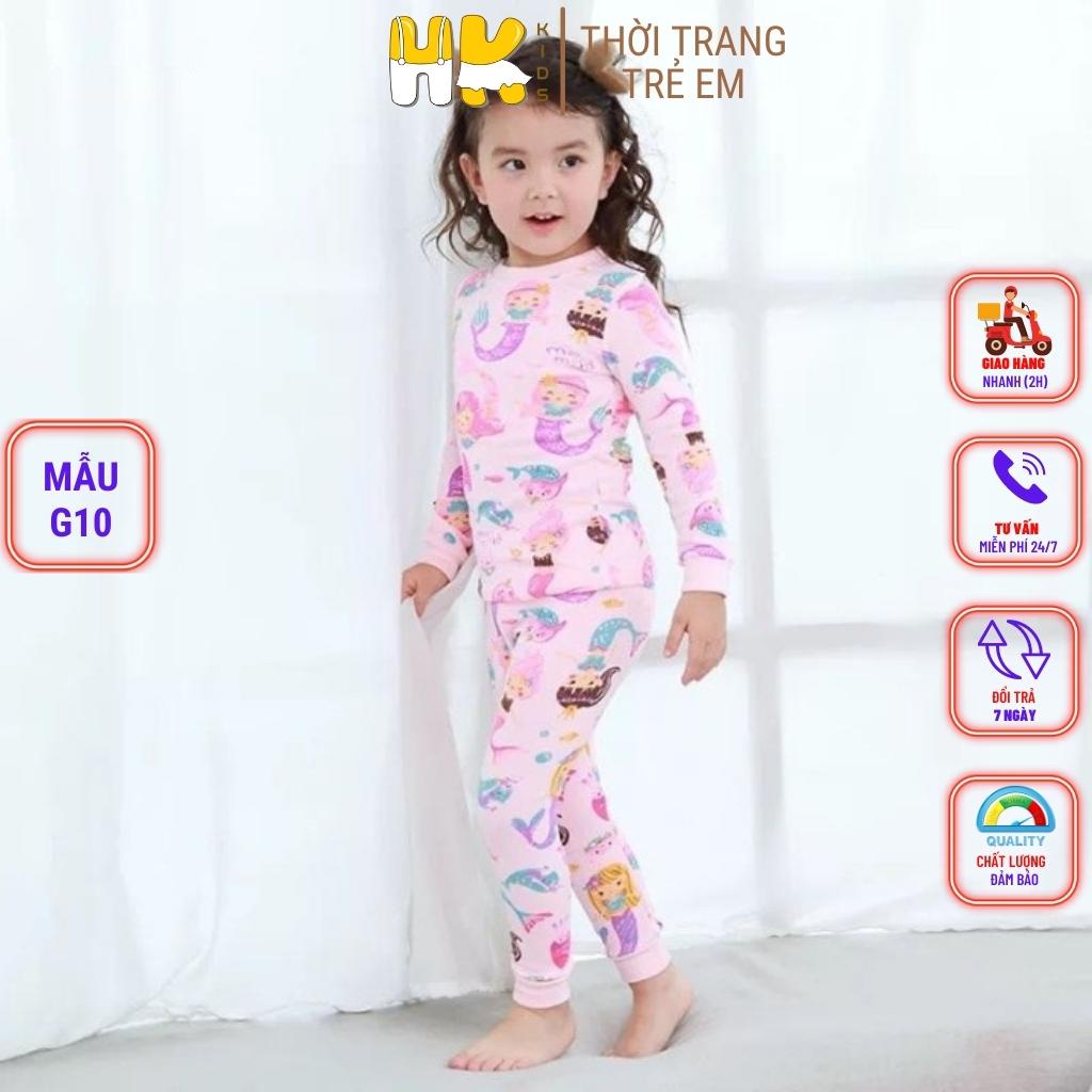 Bộ quần áo cho bé gái HK KIDS dài tay đông xuân chất cotton dày dặn size cho bé từ 2-10 tuổi hàng chính hãng