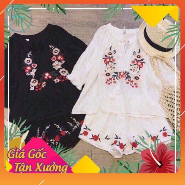 Bộ đũi thêu hoa bo chun nữ,bộ ngủ nữ | BigBuy360 - bigbuy360.vn