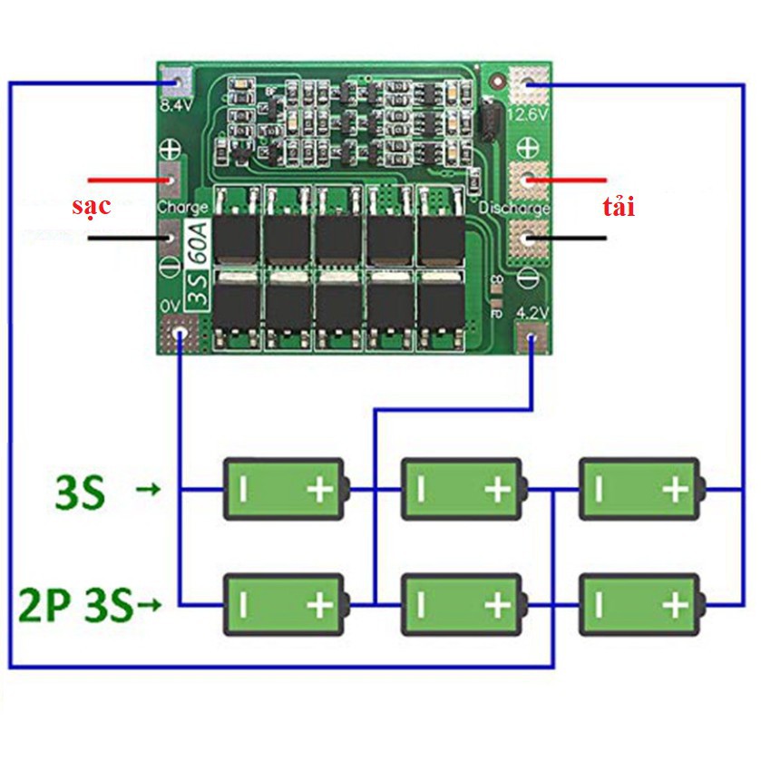 Mạch 3S 12,6V - 40A -60A balance  cân bằng cao cấp , sạc và bảo vệ pin Li-ion 3.7V.
