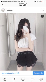 Chân váy viền ren đen/trắng