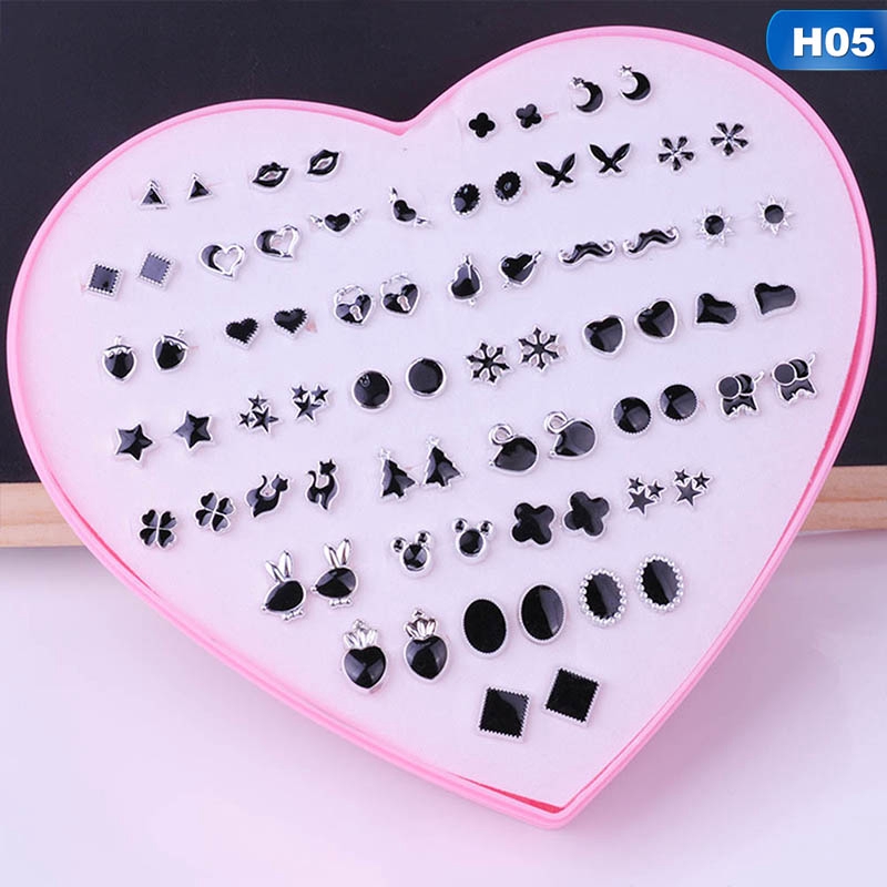 Novel Hộp 36 Đôi Khuyên Tai Hình Trái Tim Đính Đá Xinh Xắn Cho Nữ