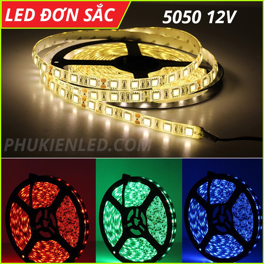 Dây Led đơn sắc 5050 12V - Loại trần có keo 2 mặt