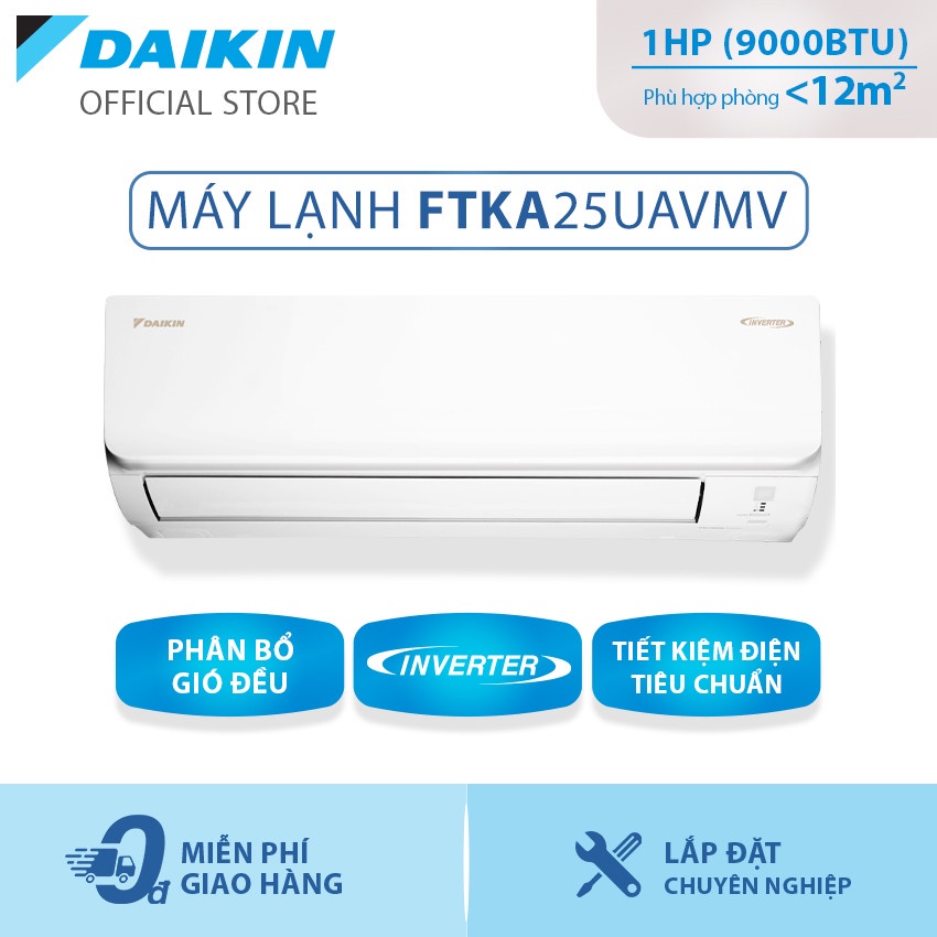 Máy Lạnh Daikin Inverter FTKA25VAVMV 1HP (9000BTU) - Tiết kiệm điện Luồng gió Coanda